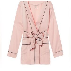 Victoria's Secret Light Pink Satin Robe with Black Piping